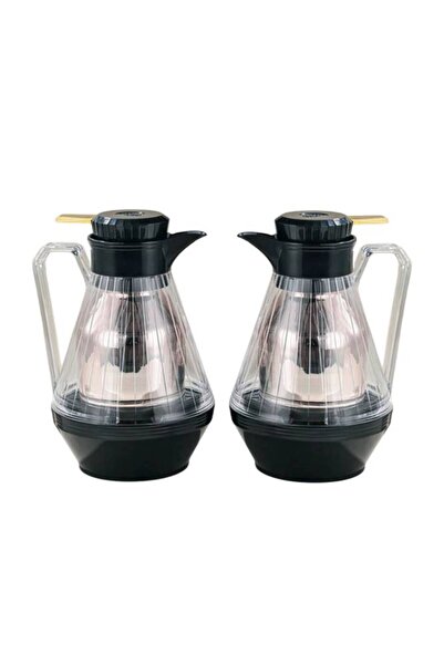 OEMS Set of 2 dark black tea and coffee thermoses with a transparent finish a...