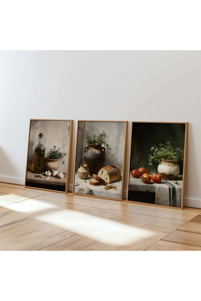 Tuba Decor Set de pictură pentru sufragerie cu 3 piese cu rame din lemn, bucă...