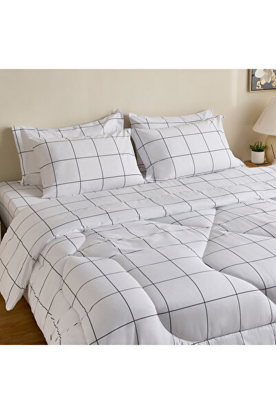 Home Box Hampton Check Microfiber Printed 6-Piece King BIAB Comforter Set - 2...