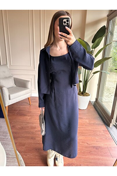 Alyalisbutik Shirt Dress Modal Set - Navy Blue