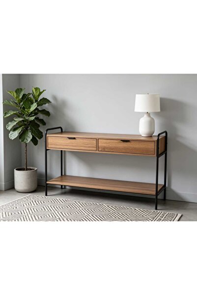 Generic Elegant and Modern Wooden Entryway Table – Wood with Black Metal Frame