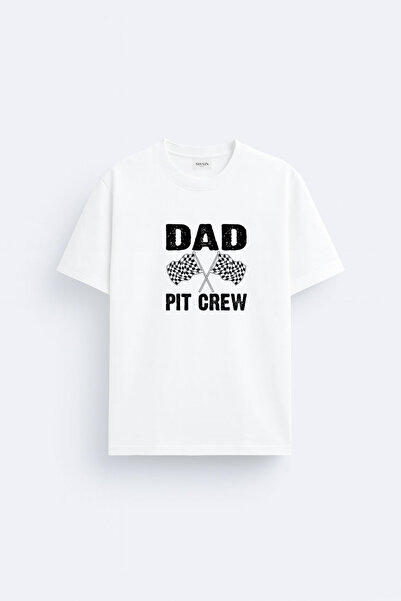 cesita Tricou alb din țesătură de bumbac imprimată Dad Pit Crew