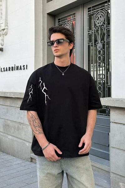 Mariposa Secret Men's Short Sleeve T-Shirt Crew Neck Lightning Print Oversize...