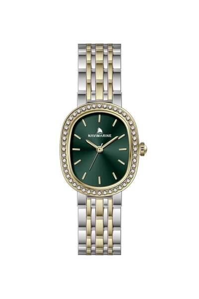 Navimarine Nm277-04 Women's Wristwatch Oval Case Stone Bezel Bicolor Steel Band