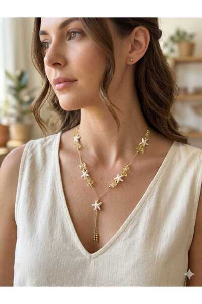 CLOVER JEWELRY Starfish Natural Stone Summer Women's Necklace