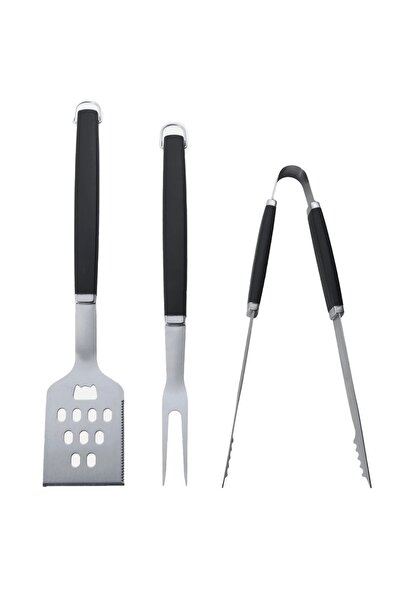 PUFO 3-piece stainless steel BBQ utensil set – tongs, spatula, and fork