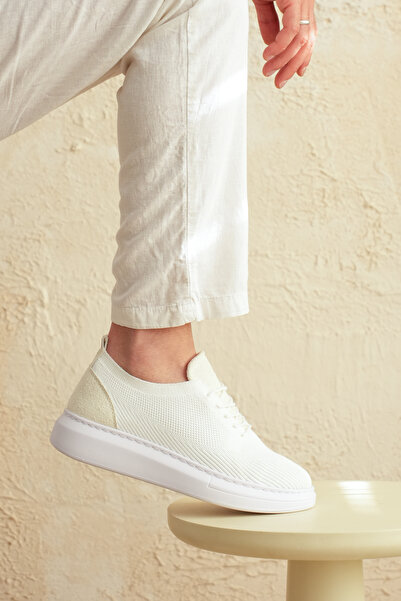 Kuback Akb-M101 White Knitwear Casual Men's Shoes