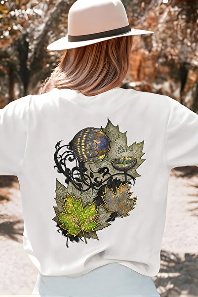 Auryne Jewelry Unisex Leaf Patterned Back Printed T-Shirt 100% Organic Cotton...
