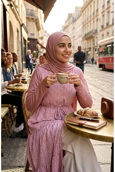 sefamerve Floral Patterned Belted Hijab Dress 0298-01 Dusty Rose