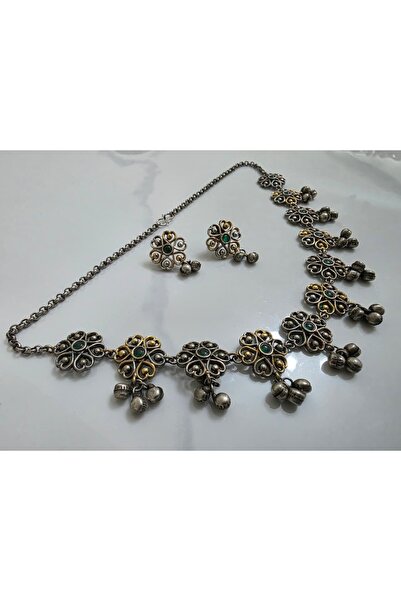 NirVee Antique-style Indian / Bohemian Tribal jewelry set. Oxidized, Ethnic C...