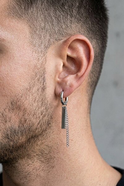 Lynare Perforated Plate and Chain Model Tassel Earrings Men's Unisex 316L Ste...