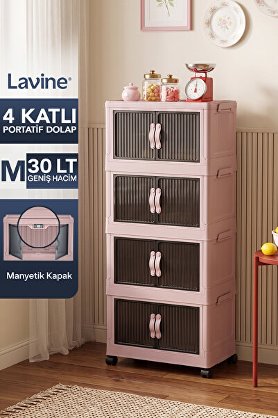 Lavine ”MEDIUM” 4 Katlı Portatif Dolap Organizer 30LT Çok Amaçlı Mıknatıs Kap...