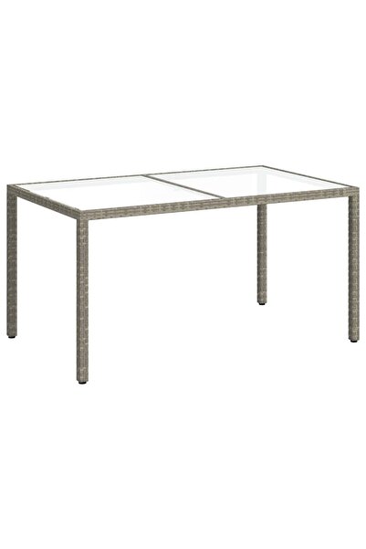 vidaxl Garden table, grey, 150x90x75 cm, tempered glass/poly rattan