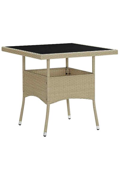vidaxl Outdoor table, beige, polyrattan and glass