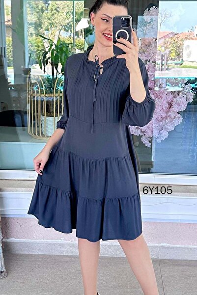 İnce Topuk Waist-Tied Viscose Dress 6Y105