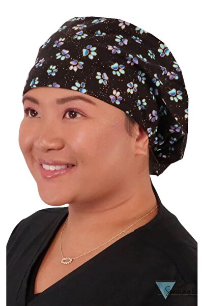 Other Magical Metallic Paw Long Hair Surgical Scrub Cap with Sweatband, Unise...