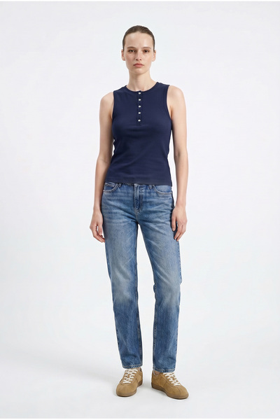 Sementa Ribbed Thick Strap Tank Top - Navy Blue