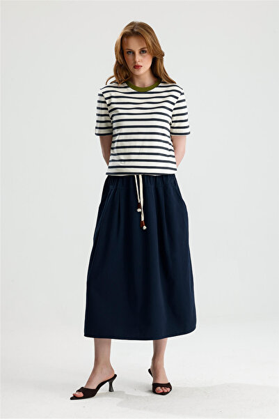 ROSE ARYA Navy Blue Gabardine Skirt