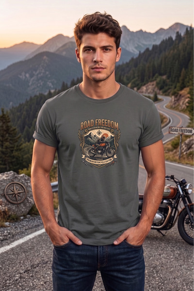 WİDİ Tricou pentru bărbați cu imprimeu Road Freedom Motorcycle, design retro ...