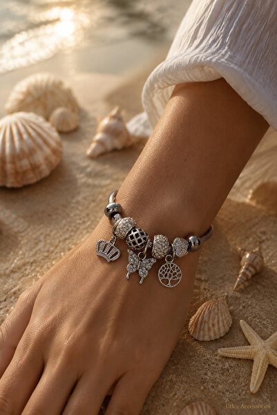 utkuergin Stainless Steel Charm Taşlı Çelik Bileklik