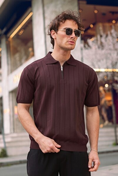 aziso Erkek Polo Yaka Yarım Fermuarlı T-shirt