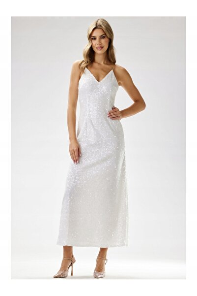 Awama Maxi dress, awama, Velvet with sequins, white, Polyester, M INTL