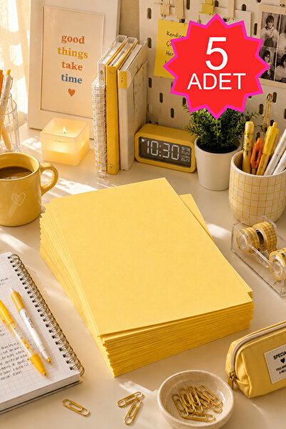 H&E LUXURY DESIGN 5 Adet Sarı A5 Premium Not, Yazı ve Davetiye Kağıdı