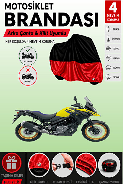 Cemku Double Black Top - Red Bottom, Rear Bag Compatible Suzuki V-Strom 650 X...