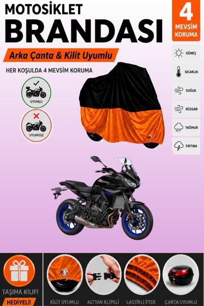 Cemku Double Black Top - Orange Bottom, Rear Bag Compatible Yamaha Tracer 7 M...