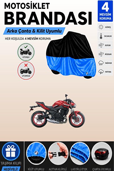 Cemku Double Black Top - Blue Bottom, Rear Bag Compatible Kawasaki Z 650 Moto...