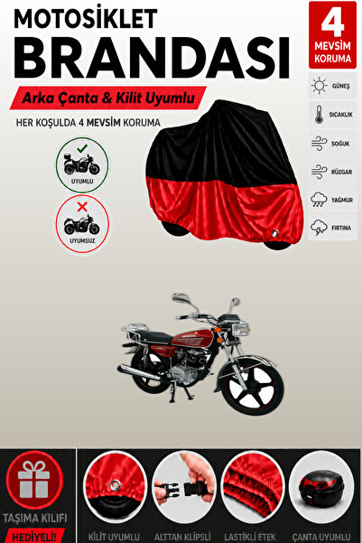Cemku Double Black Top - Red Bottom, Rear Bag Compatible Mondial 135 Uag Moto...