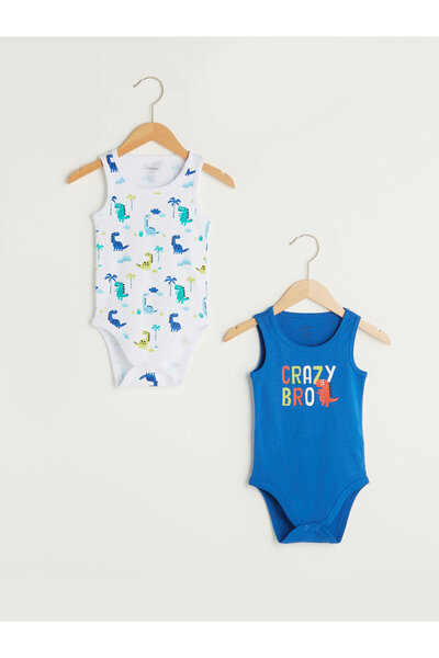 LC Waikiki Crew Neck Printed Cotton Baby Boy Body With Snap Fastener 2 Pieces