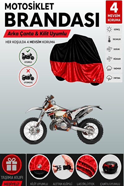 Cemku Double Black Top - Red Bottom, Rear Bag Compatible Ktm 300 Exc Six Days...