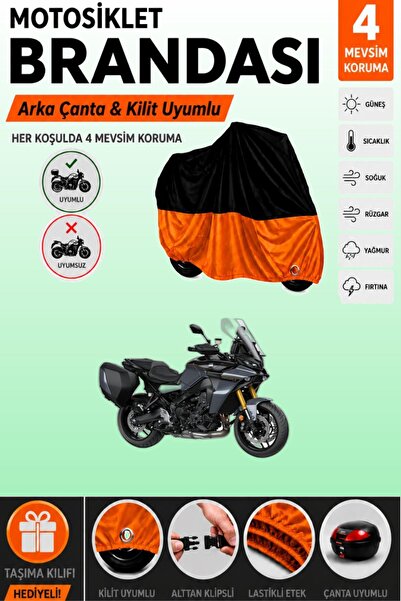 Cemku Double Black Top - Orange Bottom, Rear Bag Compatible Yamaha Tracer 9 G...