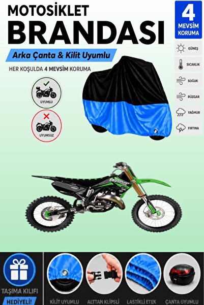 Cemku Double Black Top - Blue Bottom, Rear Bag Compatible Kawasaki Kx 125 Mot...