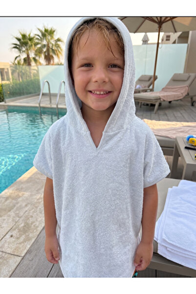 Karahanlı Home Children's Beach Poncho Soft Textured Towel Poncho Light Blue