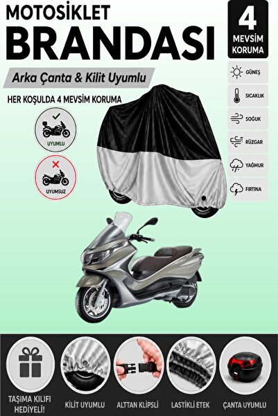 Cemku Double Black Top - Gray Bottom, Rear Bag Compatible Piaggio X10 350 Mot...