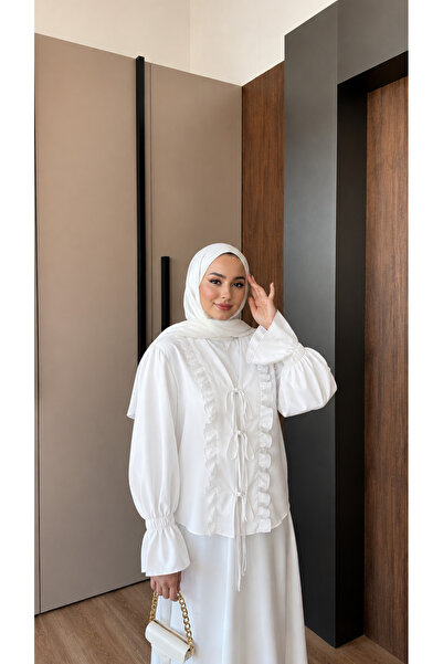 nurvina modest wear Standard Size (38/42 Compatible) Tie-Up Kimono Ecru