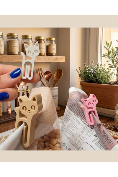 Nova lab 4 Adet Karışık Renk Mini Kedi Figür Paket Klipsi - Poşet Mandalı - P...