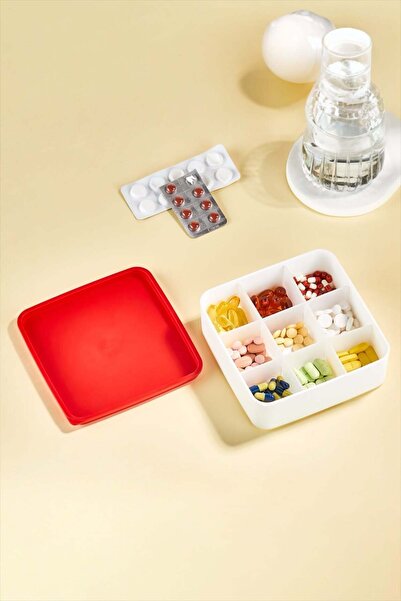 Bayev Medicine Box 1019 İlaç Kutusu 9 gözlü Ayarlanabilir Bölmeli Kapaklı İla...