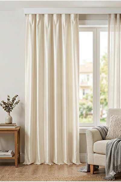 PAŞAMANLAR Krem Saten Güneşlik Fon Perde, Şık Canlı, Salon, Çocuk, Oturma Odası