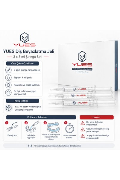 YUES Diş Beyazlatma Jeli Şırınga Seti 3 x 3 ml Teeth Whitening Gel Syringe