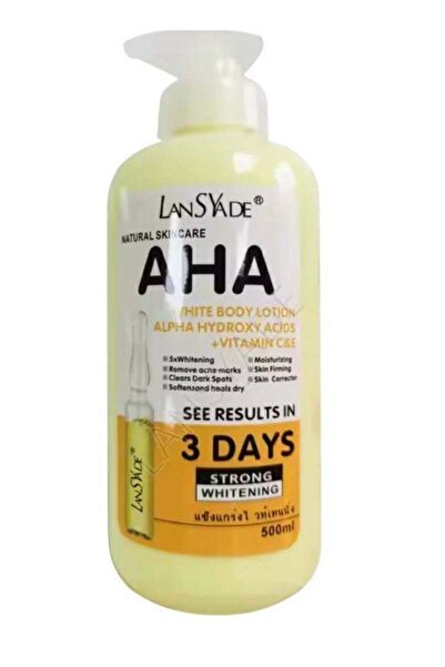LANSYADE Natural White Body Lotion, AHA + Vitamin C & E, 3-Day Whitening, 500ml