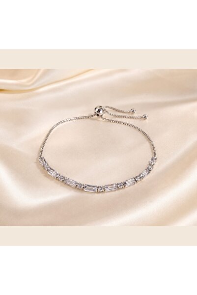 Jewelliss Zircon Baguette Stone Elevator Steel Bracelet Model Gold Rhodium Pl...
