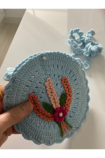 MADE BY PERİ Hand Knitted Floral Shoulder Bag for Girls - Knitted Bag with Pe...