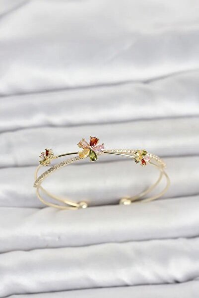 Generic Brand Brass Gold Color Colorful Flower Model Women's Bracelet Tj-Bb8517