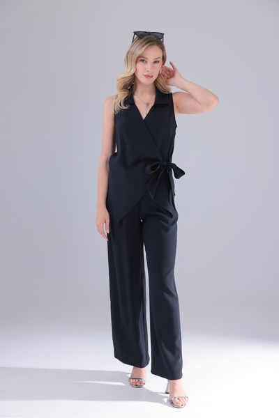 CEEMODA Side-Tie Double-Breasted Modal Trousers Suit with Elasticated Waist