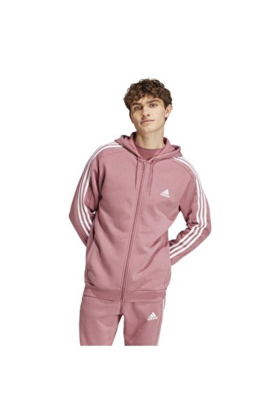 adidas Hanorac cu fermoar integral din fleece cu 3 dungi pentru bărbați, Esen...