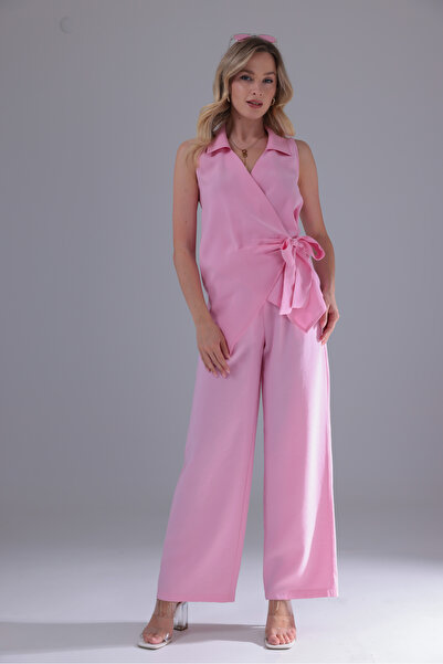 CEEMODA Side-Tie Double-Breasted Modal Trousers Suit with Elasticated Waist
