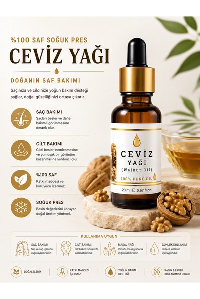 safvital Walnut Oil 100% Pure Cold Press 20 ml Premium Herbal Care Oil for Hair Care and Skin Care